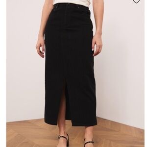 Vintage Y2K Maxi Column Skirt Rayon/Linen Front&Back slit Lined Black Country 12
